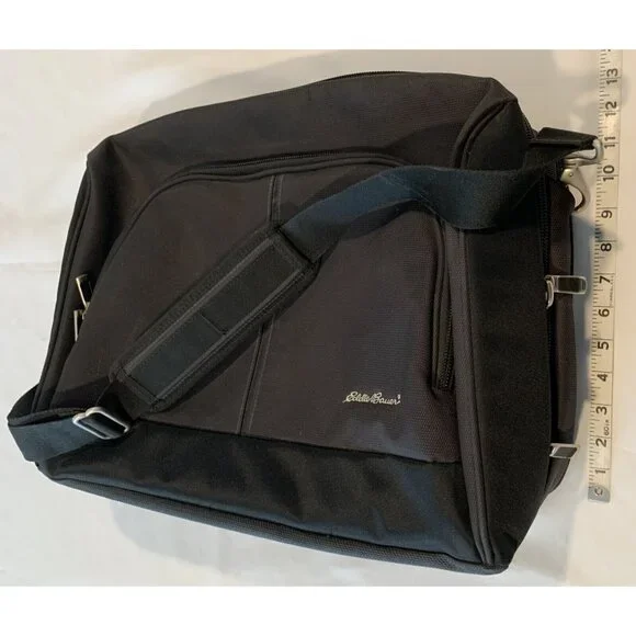 Eddie Bauer Black Nylon Laptop Bag Adjustable Strap Multiple Compartments Padded - Picture 11 of 14